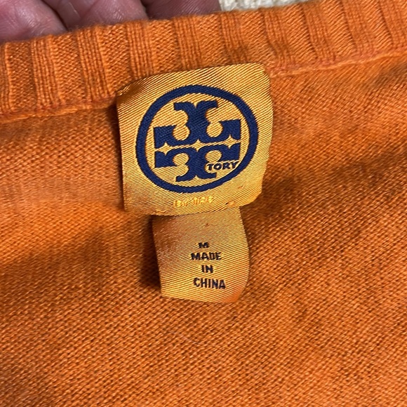 Tory Burch Orange Cashmere V Neck Pullover Sweater size Medium - Picture 2 of 4